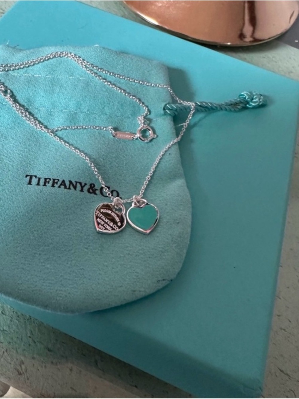 Tiffany & Co. Sterling Silver Heart Pendant Necklace in Signature Blue